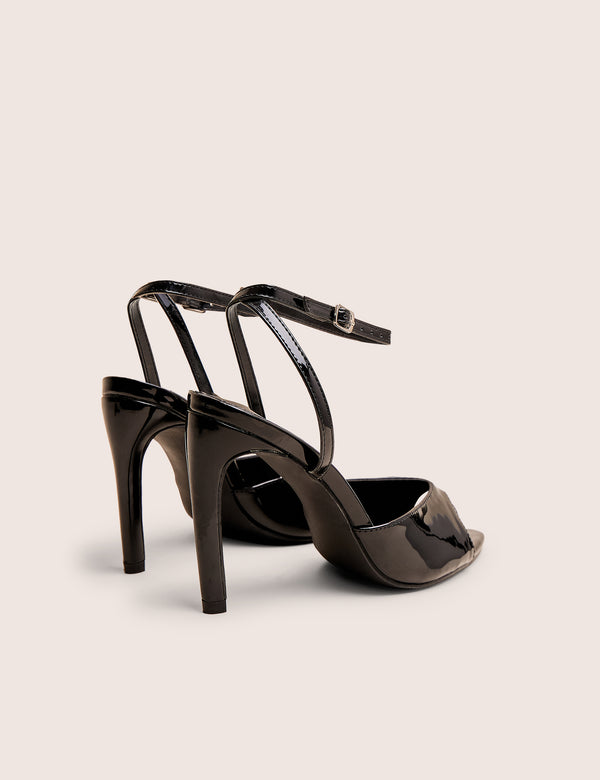 Caught on Black Peep Toe Curved High Heel