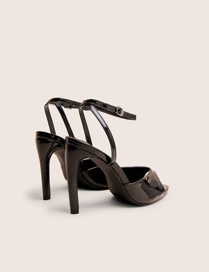 Caught on Black Peep Toe Curved High Heel