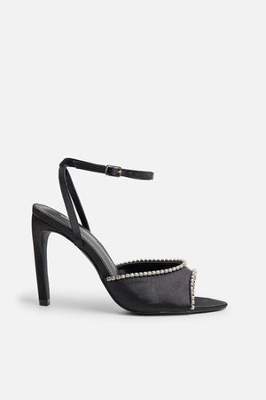 Caught on Black Embellished Peep Toe Curved High Heel