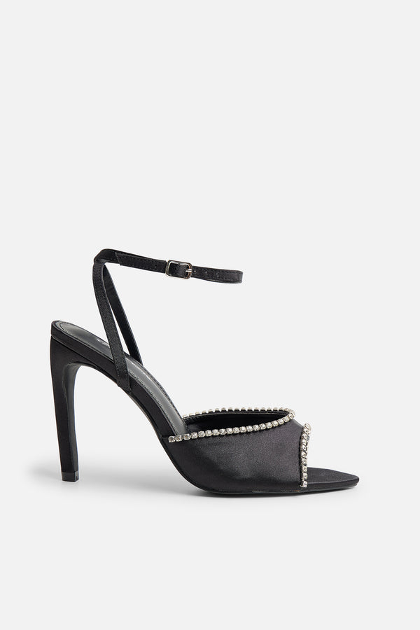 Caught on Black Embellished Peep Toe Curved High Heel