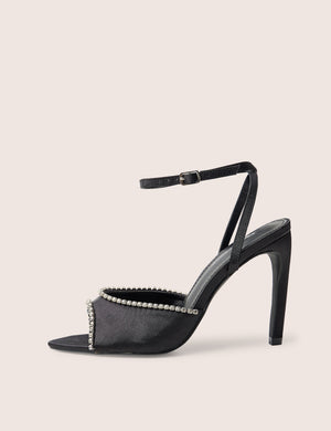 Caught on Black Embellished Peep Toe Curved High Heel
