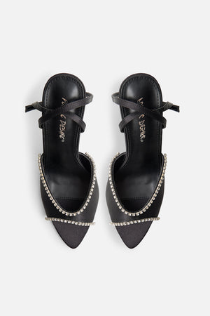 Caught on Black Embellished Peep Toe Curved High Heel