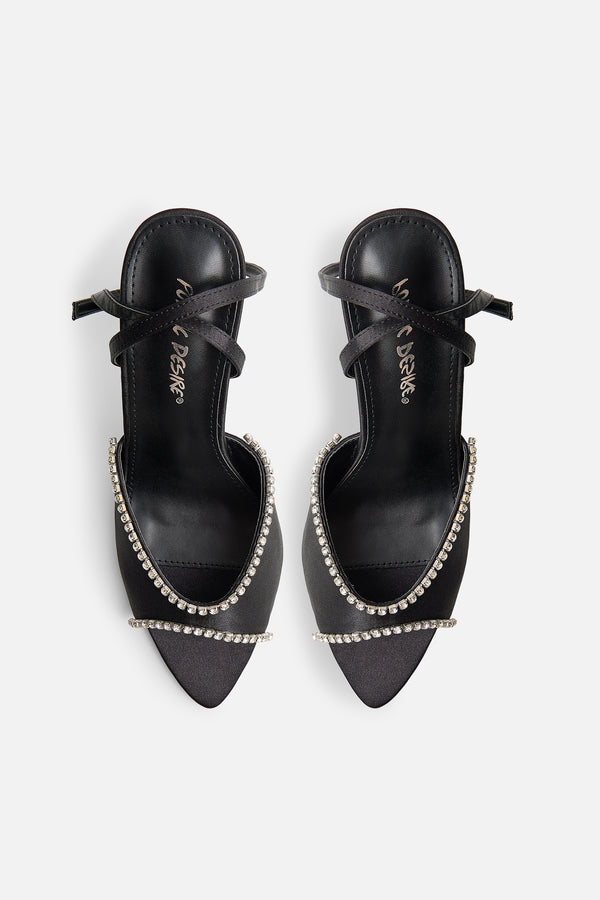 Caught on Black Embellished Peep Toe Curved High Heel