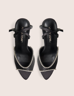 Caught on Black Embellished Peep Toe Curved High Heel