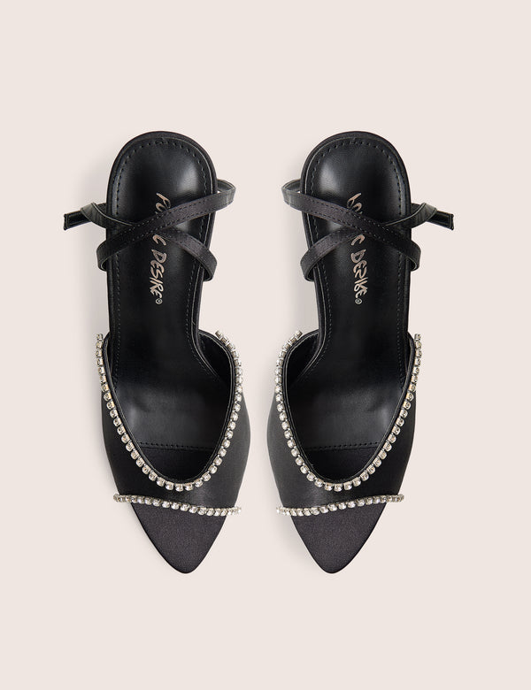 Caught on Black Embellished Peep Toe Curved High Heel