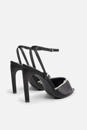 Caught on Black Embellished Peep Toe Curved High Heel