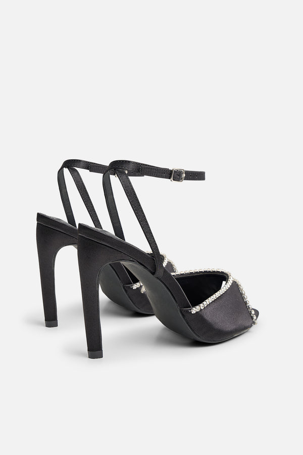 Caught on Black Embellished Peep Toe Curved High Heel