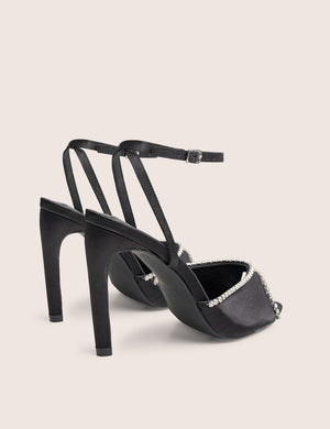 Caught on Black Embellished Peep Toe Curved High Heel