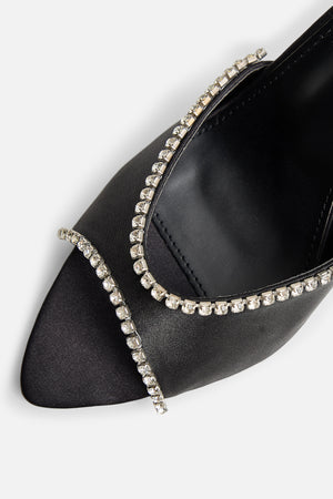 Caught on Black Embellished Peep Toe Curved High Heel