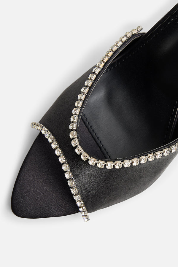 Caught on Black Embellished Peep Toe Curved High Heel