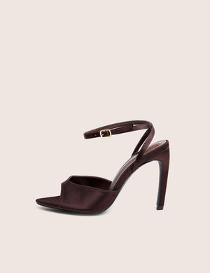 Caught On Chocolate Satin Peep Toe Curved High Heels