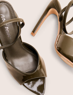 Caught on Olive Peep Toe Curved High Heel