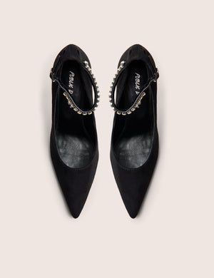 Chantilly Black Embellished Ankle Strap Court Heels
