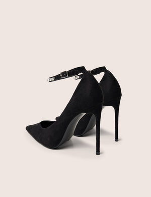 Chantilly Black Embellished Ankle Strap Court Heels