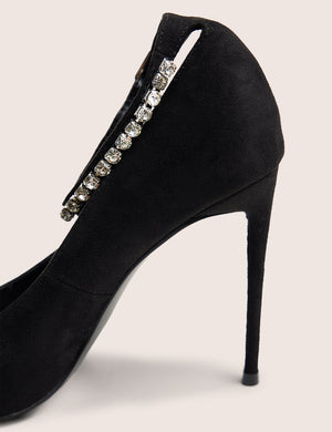 Chantilly Black Embellished Ankle Strap Court Heels
