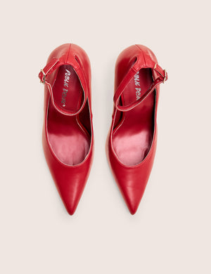 Chantilly Red Ankle Strap Detail Court Shoes