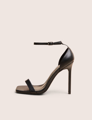 Chaos Black Pu Square Toe Strappy Barely There Stiletto Heel