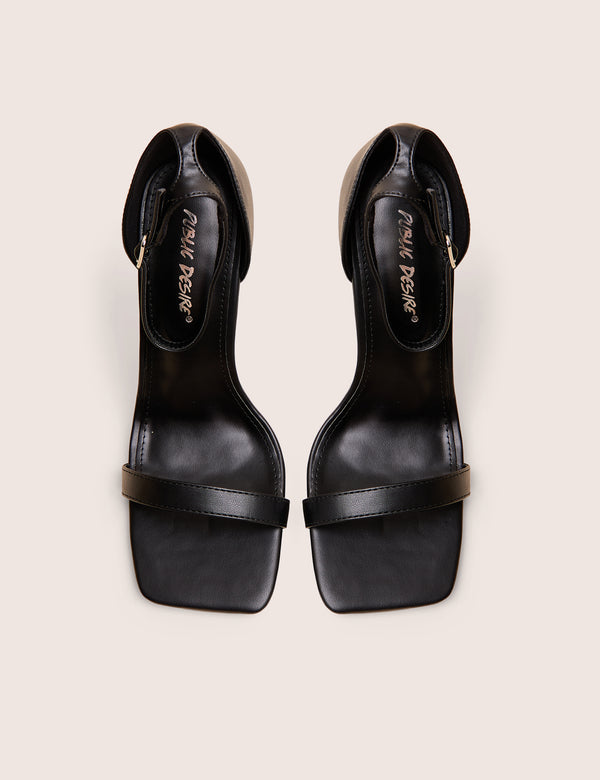Chaos Black Pu Square Toe Strappy Barely There Stiletto Heel