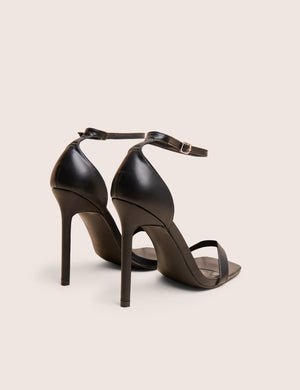 Chaos Black Pu Square Toe Strappy Barely There Stiletto Heel