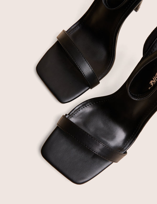 Chaos Black Pu Square Toe Strappy Barely There Stiletto Heel