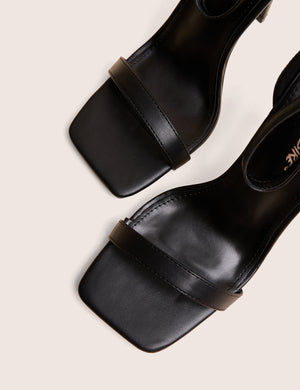 Chaos Black Pu Square Toe Strappy Barely There Stiletto Heel