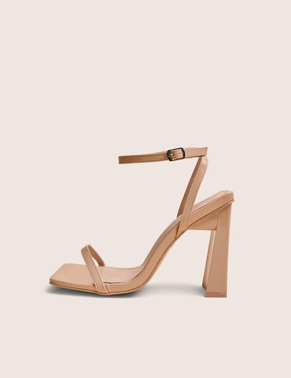 Charlotte Wide Fit Nude Patent Square Toe Heels