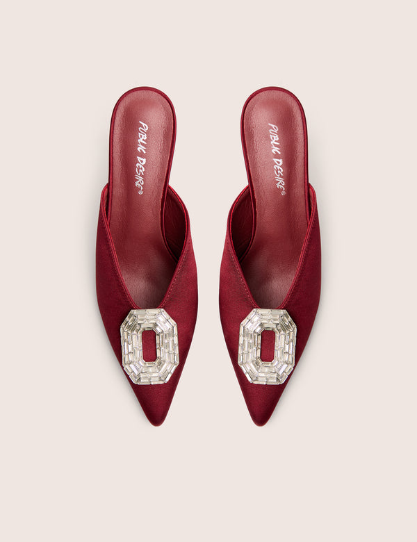 Classique Burgundy Broach Embellishment Mid Heels Mule