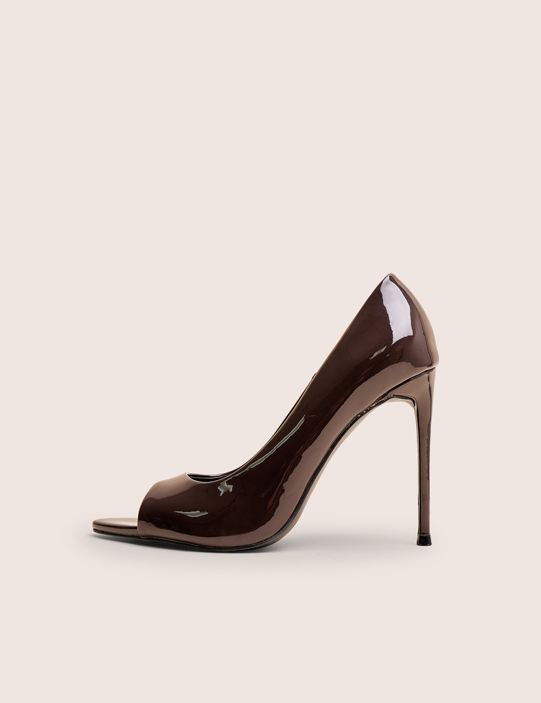Complicated Brown Patent Peep Toe Court Shoes Public Desire