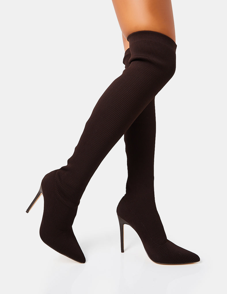 Chateau Chocolate Knitted Sock Stilleto Over The Knee Pointed Toe Boots ...