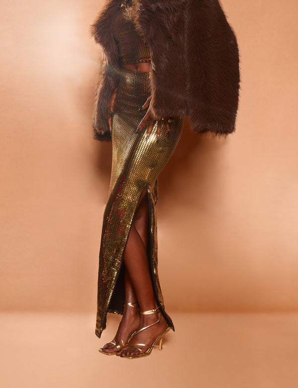 Clover Gold Metallic Square Toe Wrap Around Mid Heels