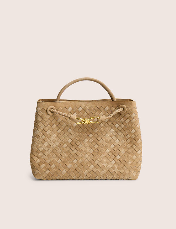 The Daria Beige Suedette Weave Medium Tote Bag