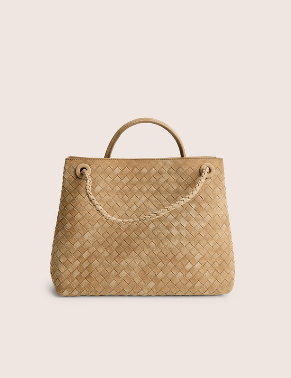 The Daria Beige Suedette Weave Medium Tote Bag
