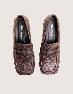 Decaf Brown Croc Square Toe Penny Loafer