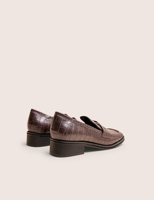Decaf Brown Croc Square Toe Penny Loafer