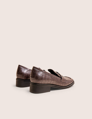 Decaf Brown Croc Square Toe Penny Loafer