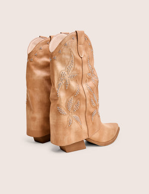 Dixie Tan Fold Over Studded Western Ankle Boots