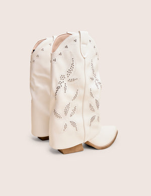 Dixie White Fold Over Studded Western Ankle Boots