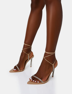 Dream Nude Pu Strappy Diamante Heel Detail Pointed Toe Stilettos