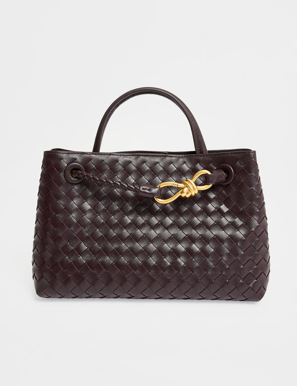 The Demi Chocolate Brown Weave Mini Tote Bag