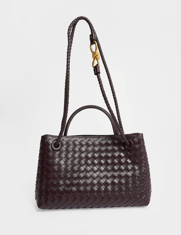 The Demi Chocolate Brown Weave Mini Tote Bag