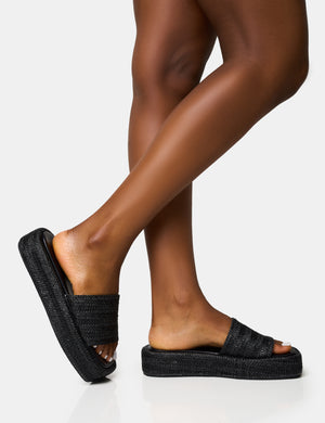 Eclipse Black Raffia Platform Sandals
