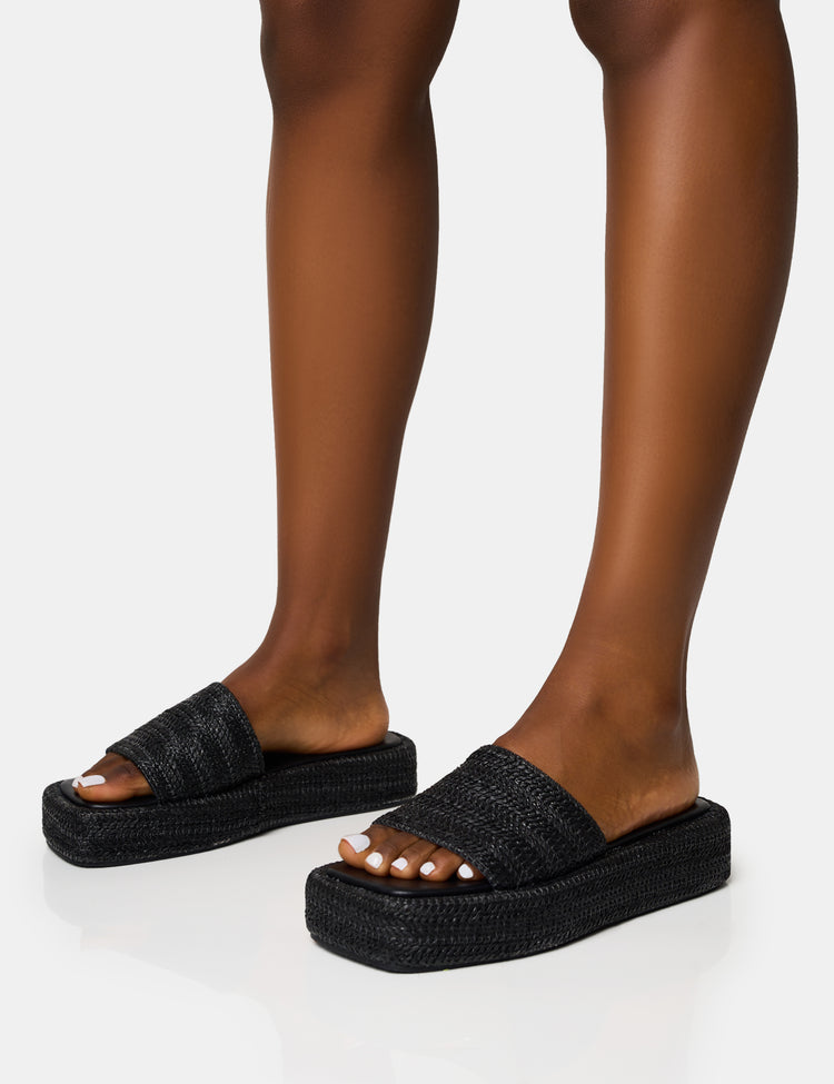 Zig Zag Raffia Cloudy Platform in Black/Natural main image 1