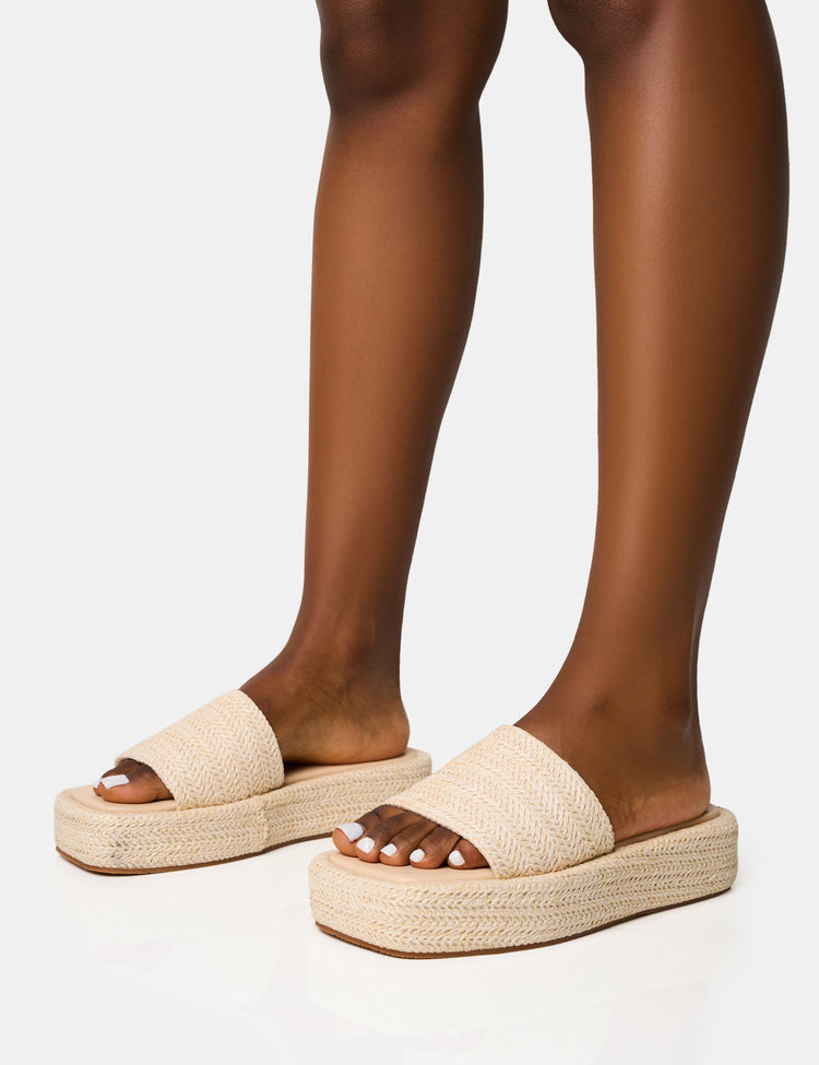 Eclipse Natural Raffia Platform Sandals | Public Desire