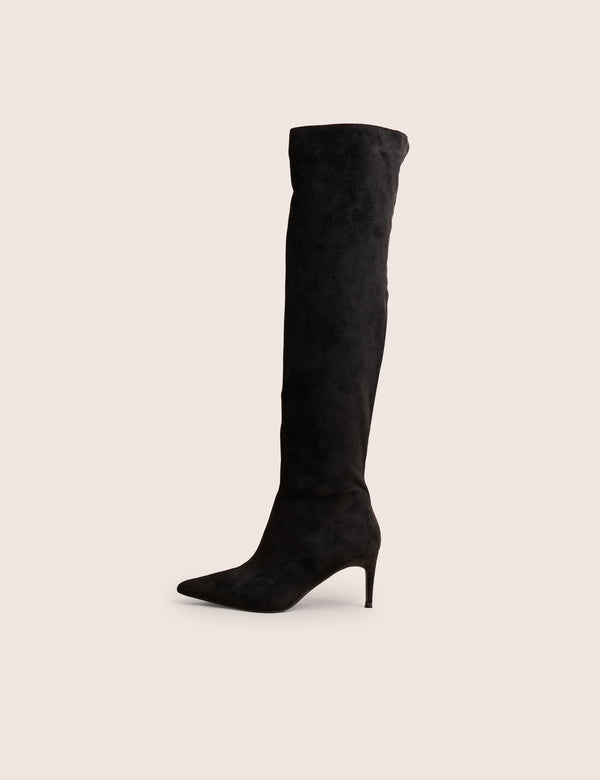 Ellen Black Suedette Pointed Toe Over the Knee Boots