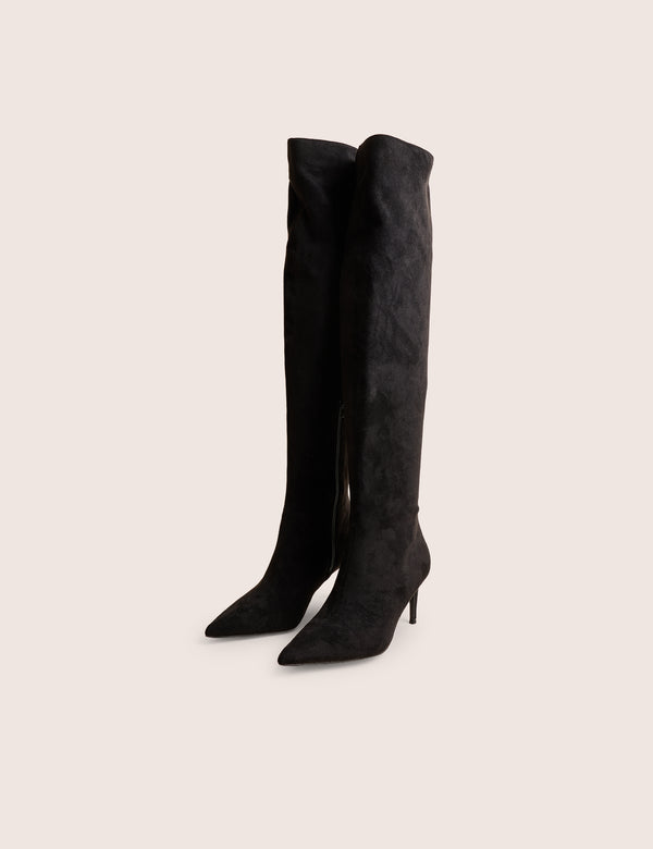 Ellen Black Suedette Pointed Toe Over the Knee Boots
