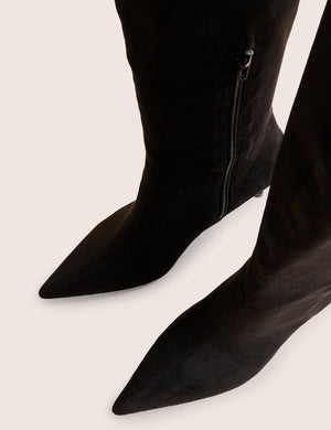 Ellen Black Suedette Pointed Toe Over the Knee Boots