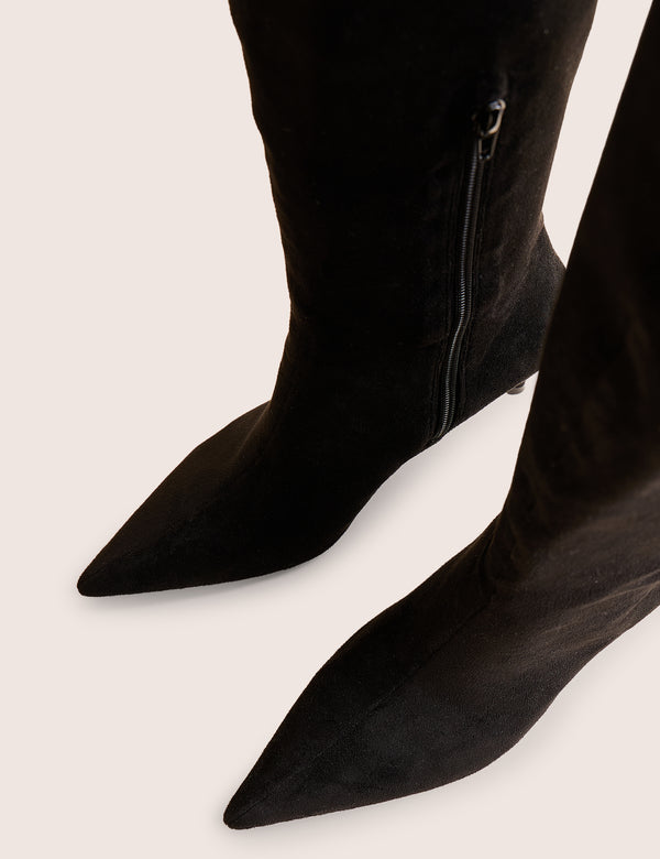 Ellen Black Suedette Pointed Toe Over the Knee Boots
