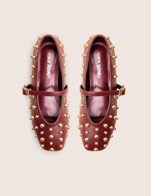 Elsie Burgundy Studded Ballerina Flats