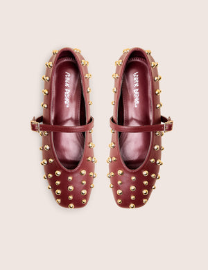 Elsie Burgundy Studded Ballerina Flats