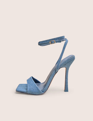 Emma Blue Denim Barely There Square Toe High Heels